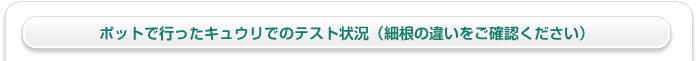 ポットで行ったキュウリでのテスト状況（細根の違いをご確認ください）